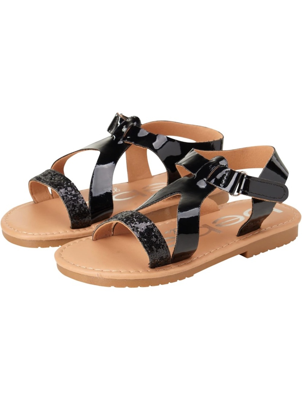bebe Black Patent baby Girls T-Strap Sandals with Glitter size 6 toddler